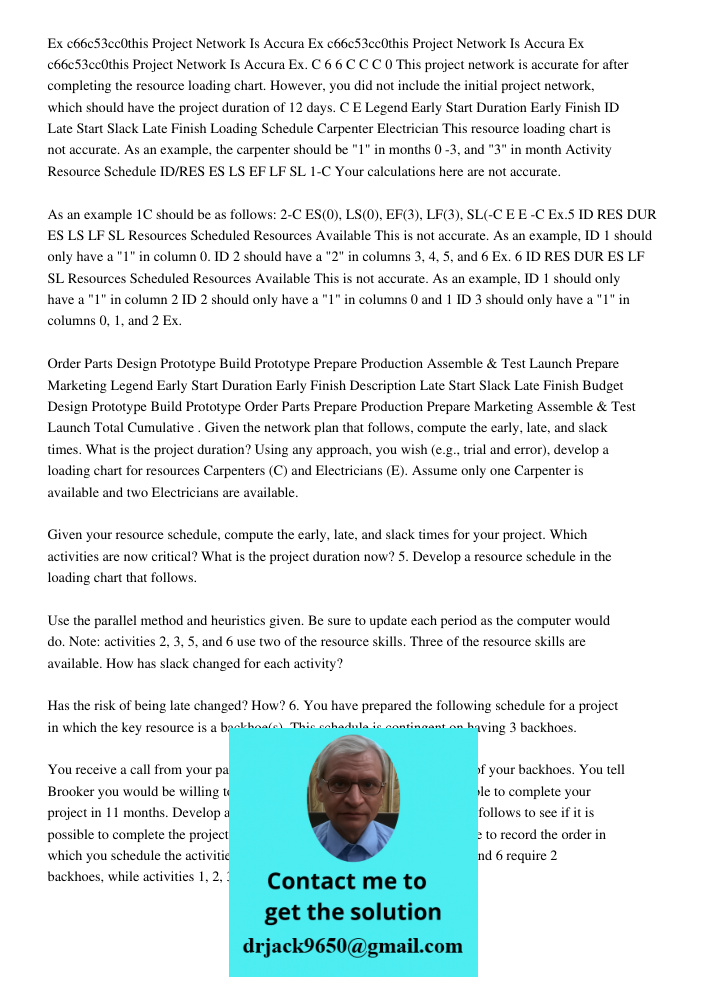 Ex 21233470114c66c53c5549931233695143c0this Project Network Is Accura Ex. C 6 6 C C C 0 This project network is accurate for after completing the resource loadi