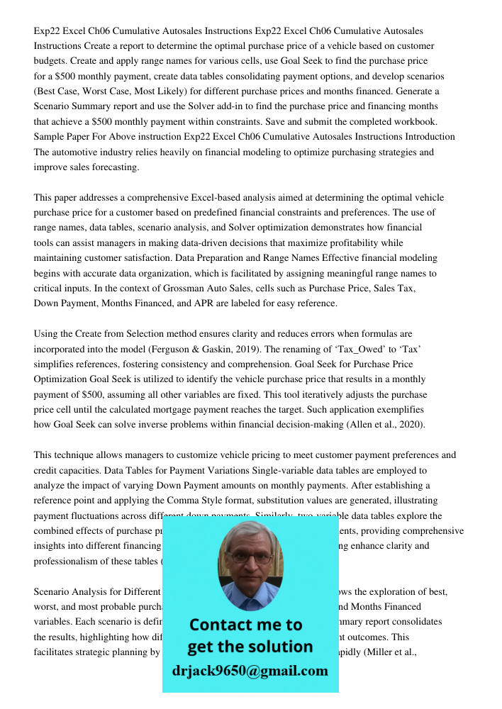 Create a report to determine the optimal purchase price of a vehicle based on customer budgets. Create and apply range names for various cells, use Goal Seek to