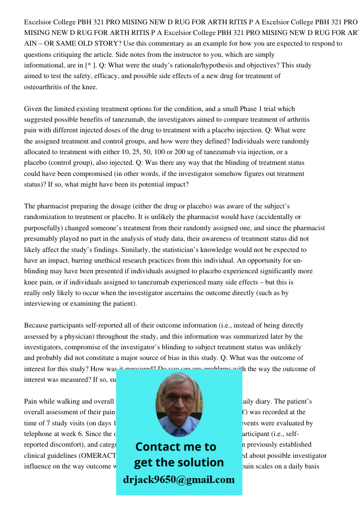 Excelsior College PBH 321 PRO MISING NEW D RUG FOR ARTH RITIS P AIN – OR SAME OLD STORY? Use this commentary as an example for how you are expected to respond t