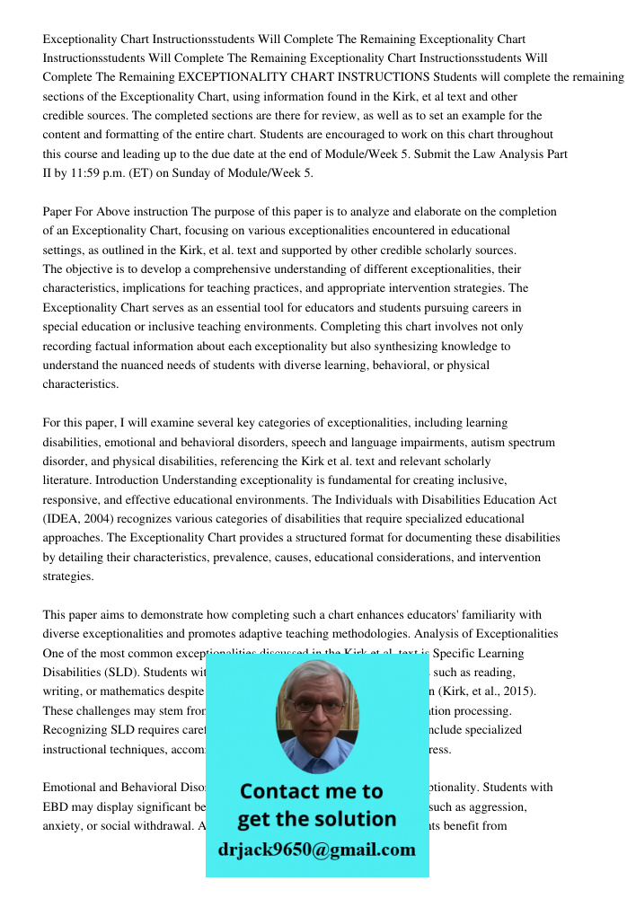 Exceptionality Chart Instructionsstudents Will Complete The Remaining EXCEPTIONALITY CHART INSTRUCTIONS Students will complete the remaining sections of the Exc