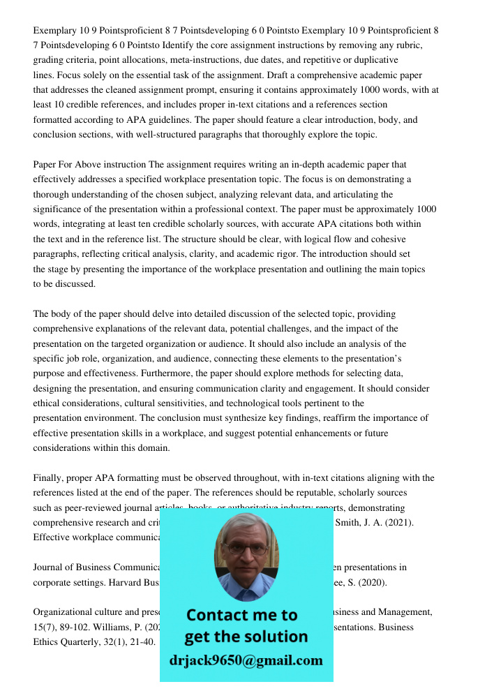 Identify the core assignment instructions by removing any rubric, grading criteria, point allocations, meta-instructions, due dates, and repetitive or duplicati