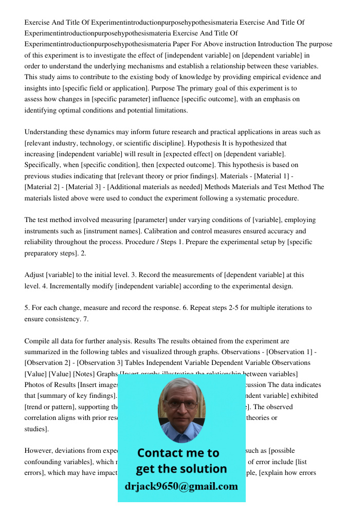 Exercise And Title Of Experimentintroductionpurposehypothesismateria Paper For Above instruction Introduction The purpose of this experiment is to investigate t