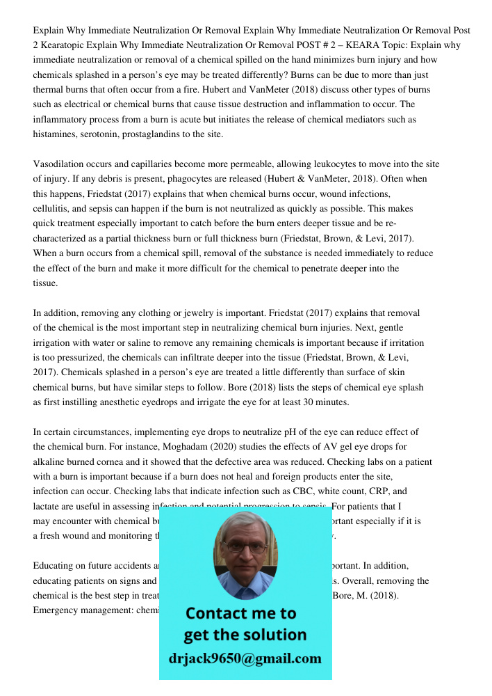 Post 2 Kearatopic Explain Why Immediate Neutralization Or Removal POST # 2 – KEARA Topic: Explain why immediate neutralization or removal of a chemical spilled 