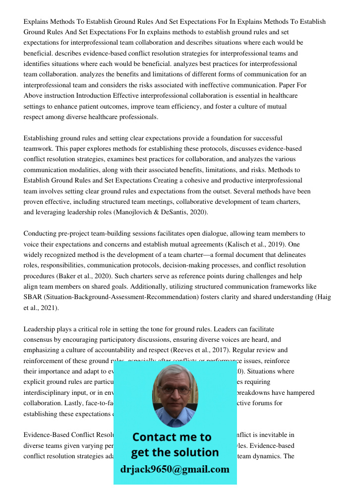 explains methods to establish ground rules and set expectations for interprofessional team collaboration and describes situations where each would be beneficial