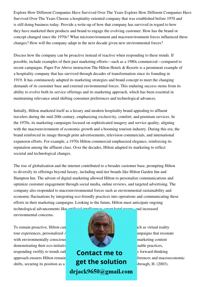 Choose a hospitality-oriented company that was established before 1970 and is still doing business today. Provide a write-up of how that company has survived in