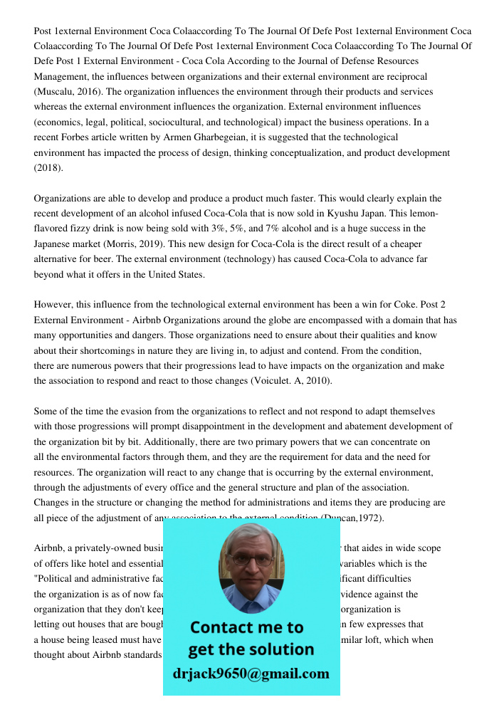 Post 1external Environment Coca Colaaccording To The Journal Of Defe Post 1 External Environment - Coca Cola According to the Journal of Defense Resources Manag