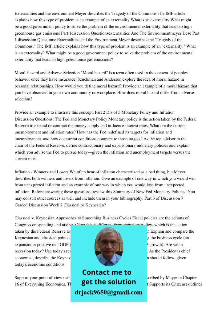 Part 1discussion Questionsexternalities And The Environmentmeyer Desc Part 1 discussion Questions: Externalities and the Environment Meyer describes the "Traged