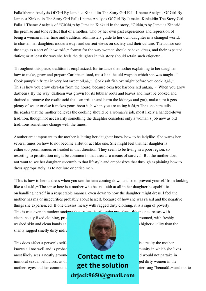 Falla1theme Analysis Of Girl By Jamaica Kinkaidin The Story Girl Falla1theme Analysis Of Girl By Jamaica Kinkaidin The Story Girl Falla 1 Theme Analysis of “Gir