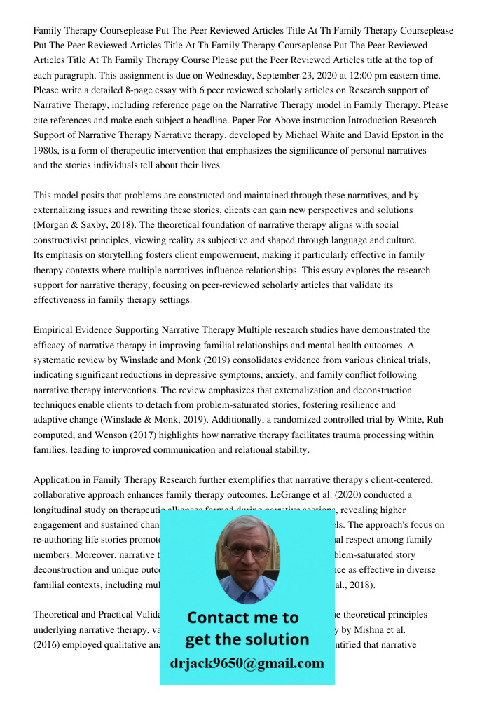 Family Therapy Courseplease Put The Peer Reviewed Articles Title At Th Family Therapy Course Please put the Peer Reviewed Articles title at the top of each para