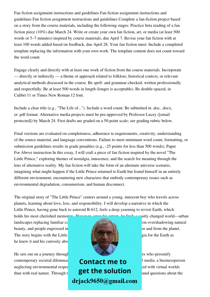 Fan fiction assignment instructions and guidelines Complete a fan-fiction project based on a story from the course materials, including the following stages: Pr