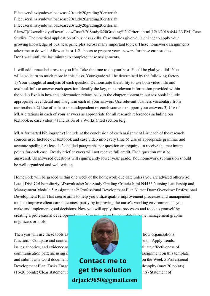 Filecuserslinziyudownloadscase20study20grading20criteriah file:///C|/Users/linziyu/Downloads/Case%20Study%20Grading%20Criteria.html[12/1/2016 4:44:33 PM] Case S