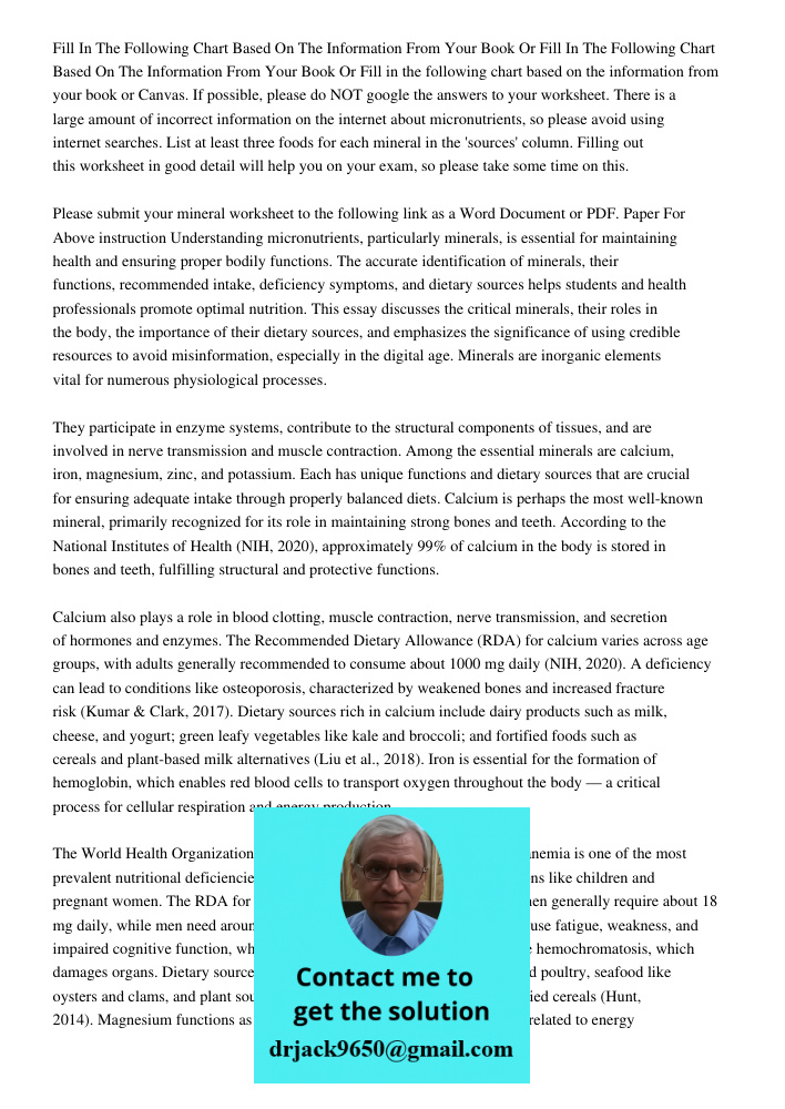 Fill in the following chart based on the information from your book or Canvas. If possible, please do NOT google the answers to your worksheet. There is a large