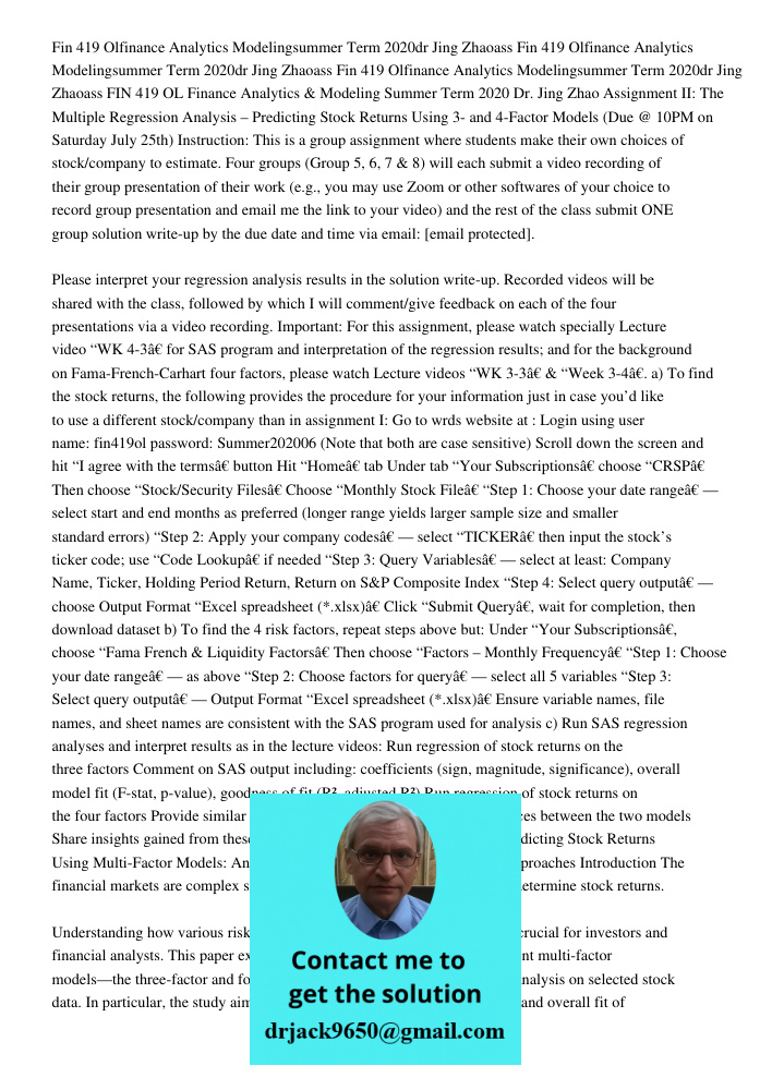 Fin 419 Olfinance Analytics Modelingsummer Term 2020dr Jing Zhaoass FIN 419 OL Finance Analytics & Modeling Summer Term 2020 Dr. Jing Zhao Assignment II: The Mu