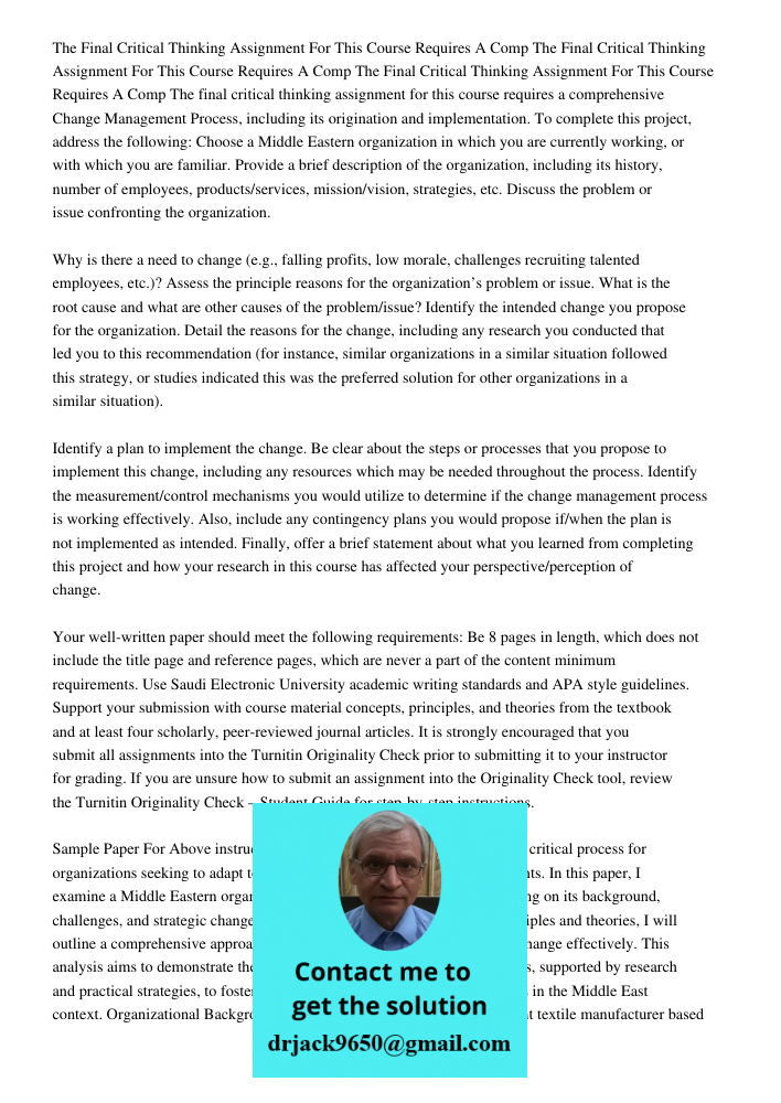 The Final Critical Thinking Assignment For This Course Requires A Comp The final critical thinking assignment for this course requires a comprehensive Change Ma