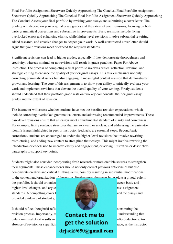 Final Portfolio Assignment Sheetwere Quickly Approaching The Conclusi Assess your final portfolio by revising your essays and submitting a cover letter. The gra