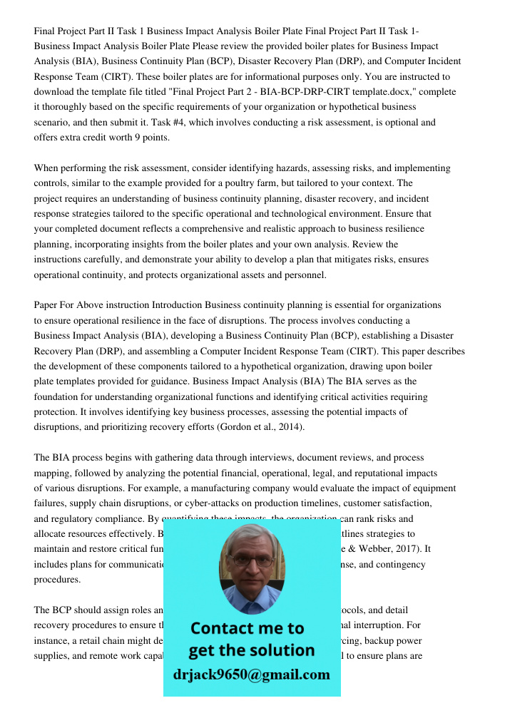 Please review the provided boiler plates for Business Impact Analysis (BIA), Business Continuity Plan (BCP), Disaster Recovery Plan (DRP), and Computer Incident