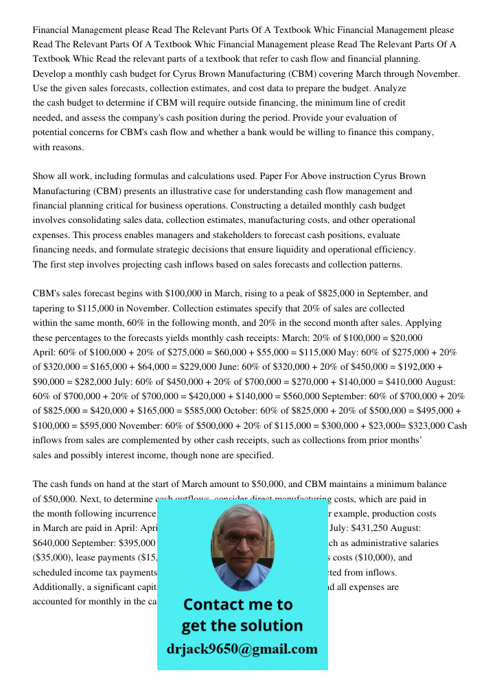 Financial Management please Read The Relevant Parts Of A Textbook Whic Read the relevant parts of a textbook that refer to cash flow and financial planning. Dev