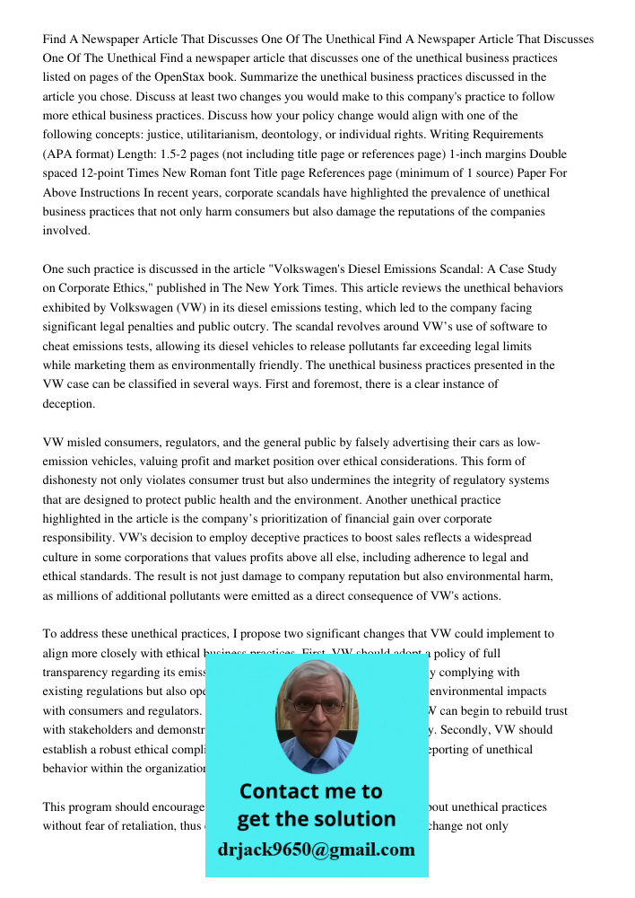 Find a newspaper article that discusses one of the unethical business practices listed on pages of the OpenStax book. Summarize the unethical business practices
