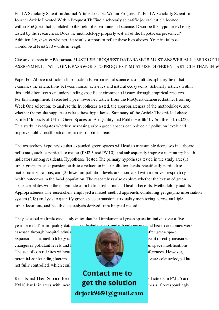 Find a scholarly scientific journal article located within ProQuest that is related to the field of environmental science. Describe the hypotheses being tested 