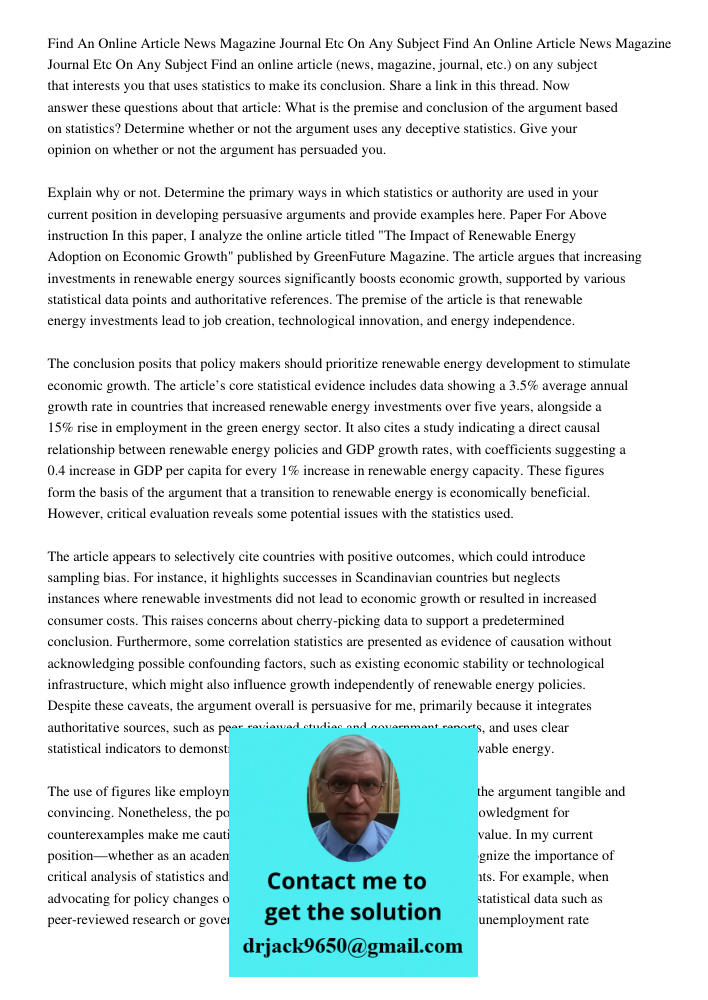 Find an online article (news, magazine, journal, etc.) on any subject that interests you that uses statistics to make its conclusion. Share a link in this threa