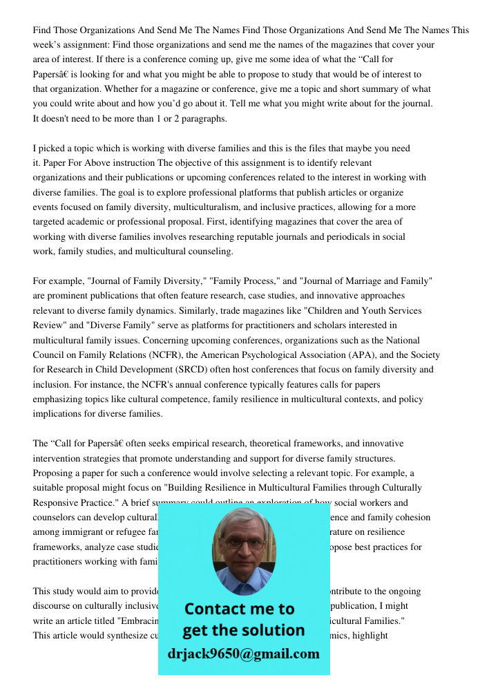 This week’s assignment: Find those organizations and send me the names of the magazines that cover your area of interest. If there is a conference coming up, gi