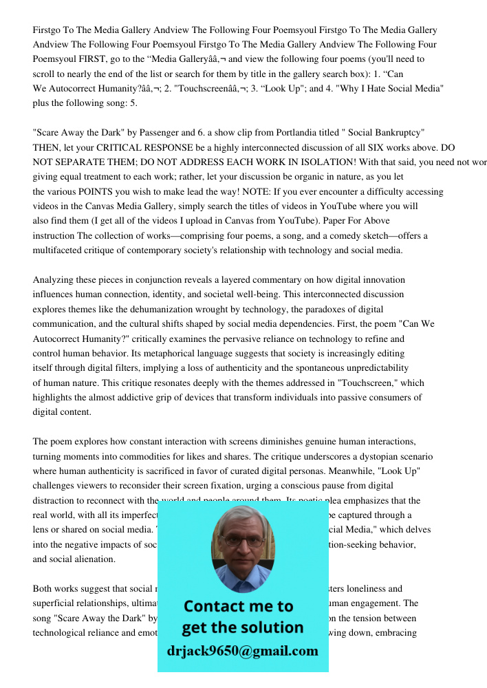 Firstgo To The Media Gallery Andview The Following Four Poemsyoul FIRST, go to the “Media Galleryâ€ and view the following four poems (you'll need to scroll to 