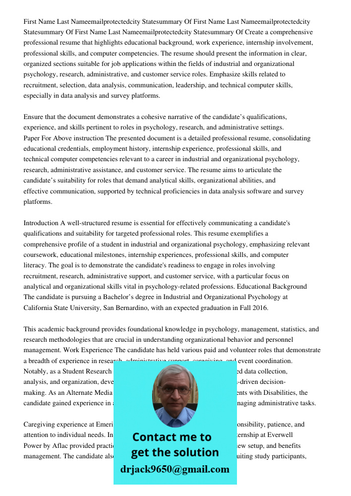 First Name Last Name909 999 9999emailprotectedcity Statesummary Of Create a comprehensive professional resume that highlights educational background, work exper