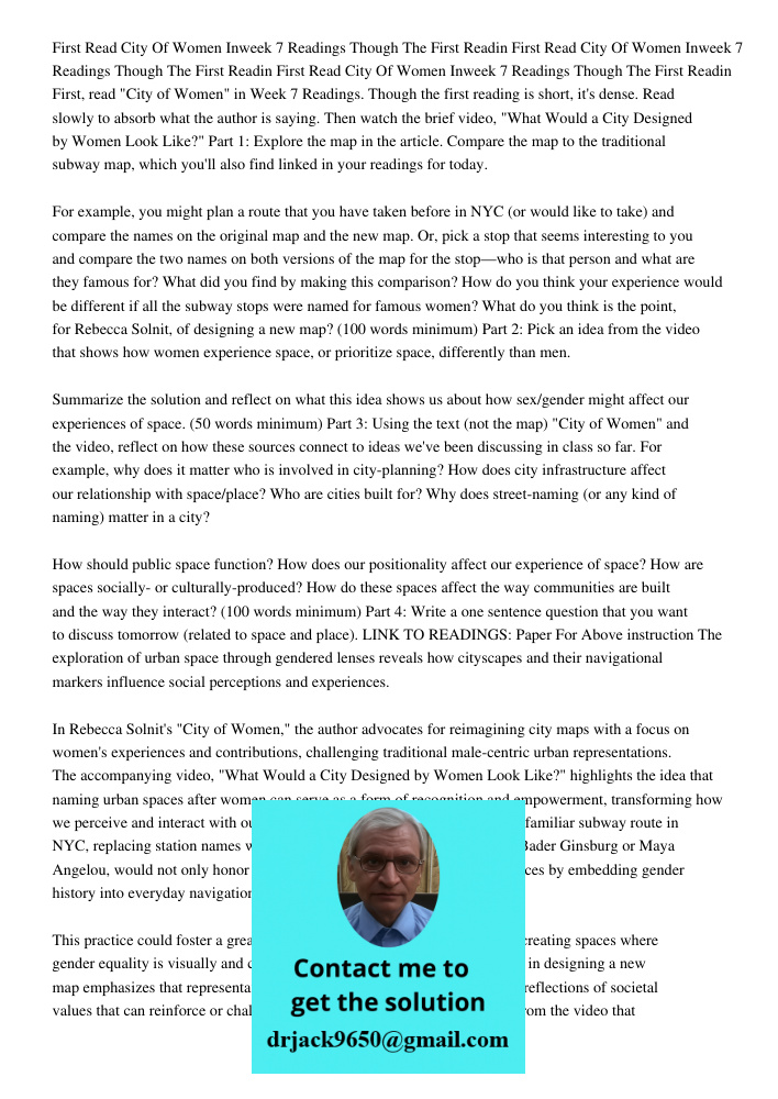First Read City Of Women Inweek 7 Readings Though The First Readin First, read "City of Women" in Week 7 Readings. Though the first reading is short, it's dense