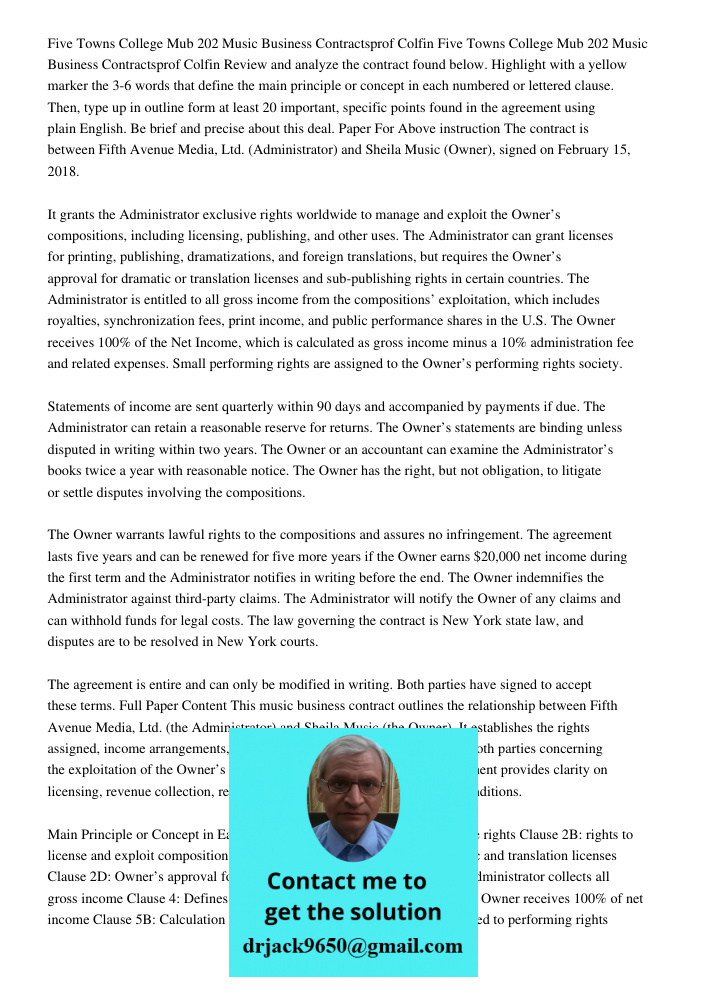 Review and analyze the contract found below. Highlight with a yellow marker the 3-6 words that define the main principle or concept in each numbered or lettered