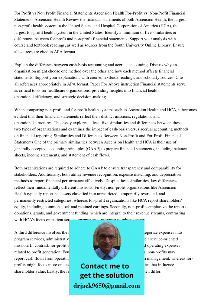 Review the financial statements of both Ascension Health, the largest non-profit health system in the United States, and Hospital Corporation of America (HCA), 