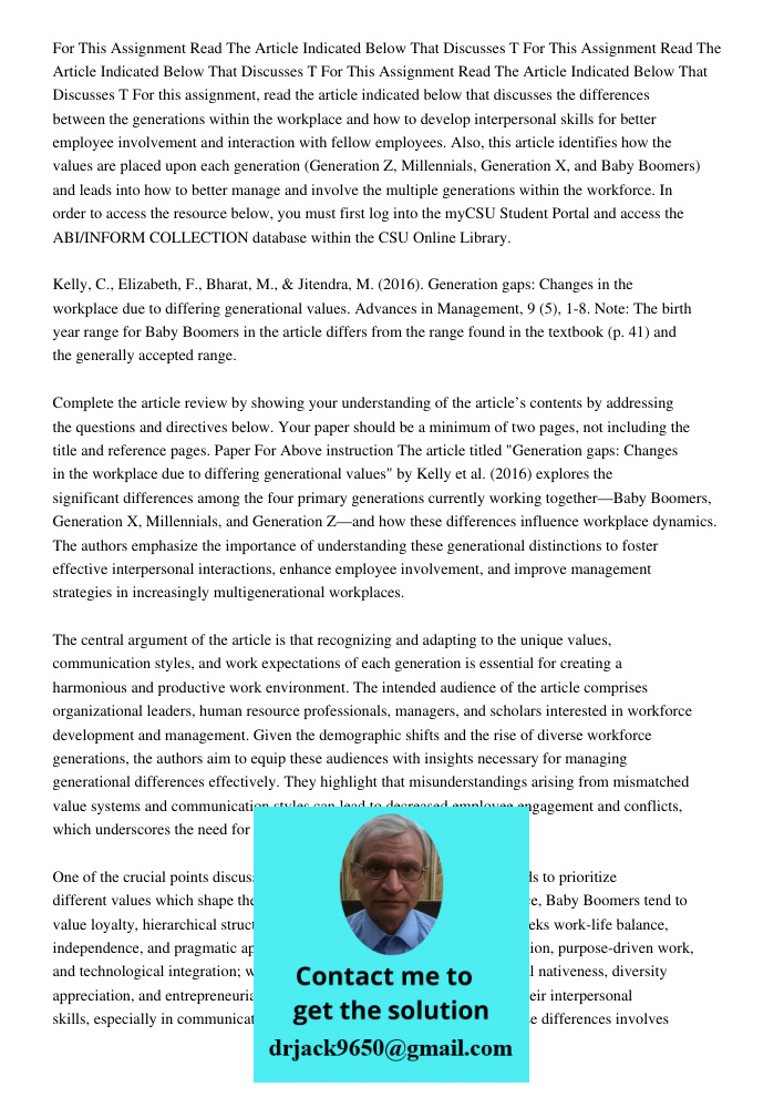 For This Assignment Read The Article Indicated Below That Discusses T For this assignment, read the article indicated below that discusses the differences betwe