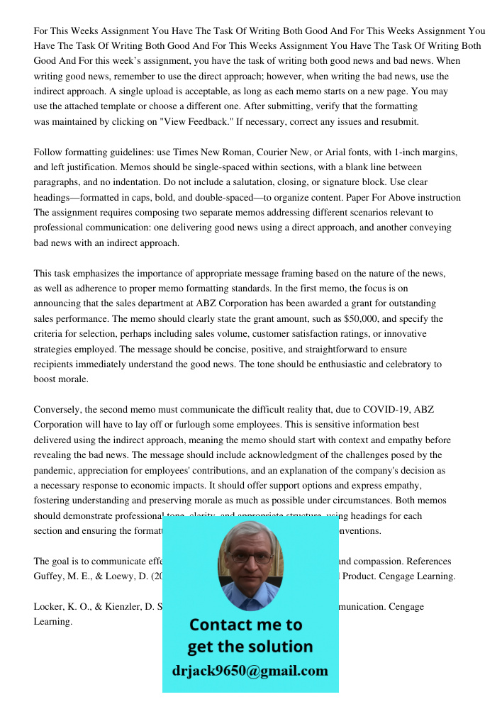 For This Weeks Assignment You Have The Task Of Writing Both Good And For this week’s assignment, you have the task of writing both good news and bad news. When 