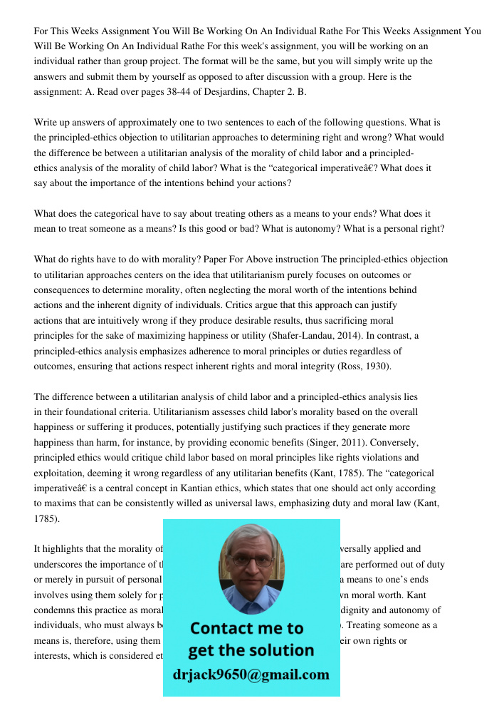 For this week's assignment, you will be working on an individual rather than group project. The format will be the same, but you will simply write up the answer
