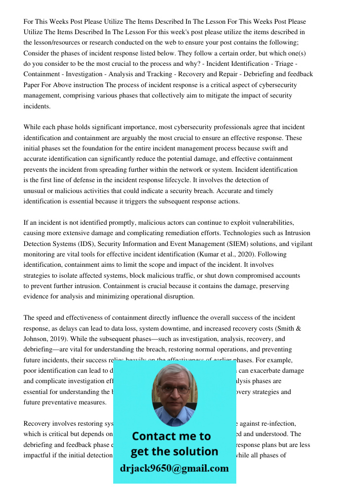 For this week's post please utilize the items described in the lesson/resources or research conducted on the web to ensure your post contains the following; Con