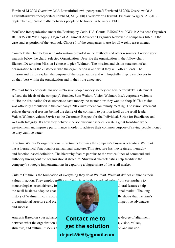 Forehand, M. (2008) Overview of a lawsuit. Findlaw. Wagner, A. (2017, September 26). What really motivates people to be honest in business. TED. YouTube Reorgan