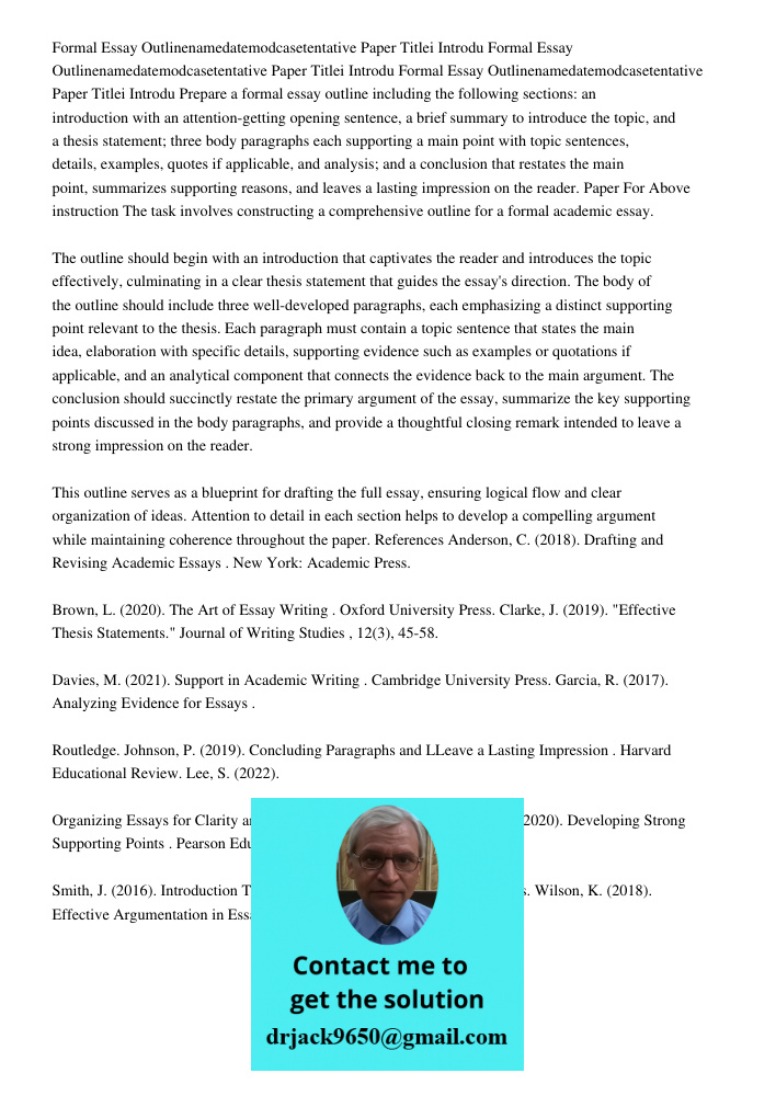 Formal Essay Outlinenamedatemodcasetentative Paper Titlei Introdu Prepare a formal essay outline including the following sections: an introduction with an atten