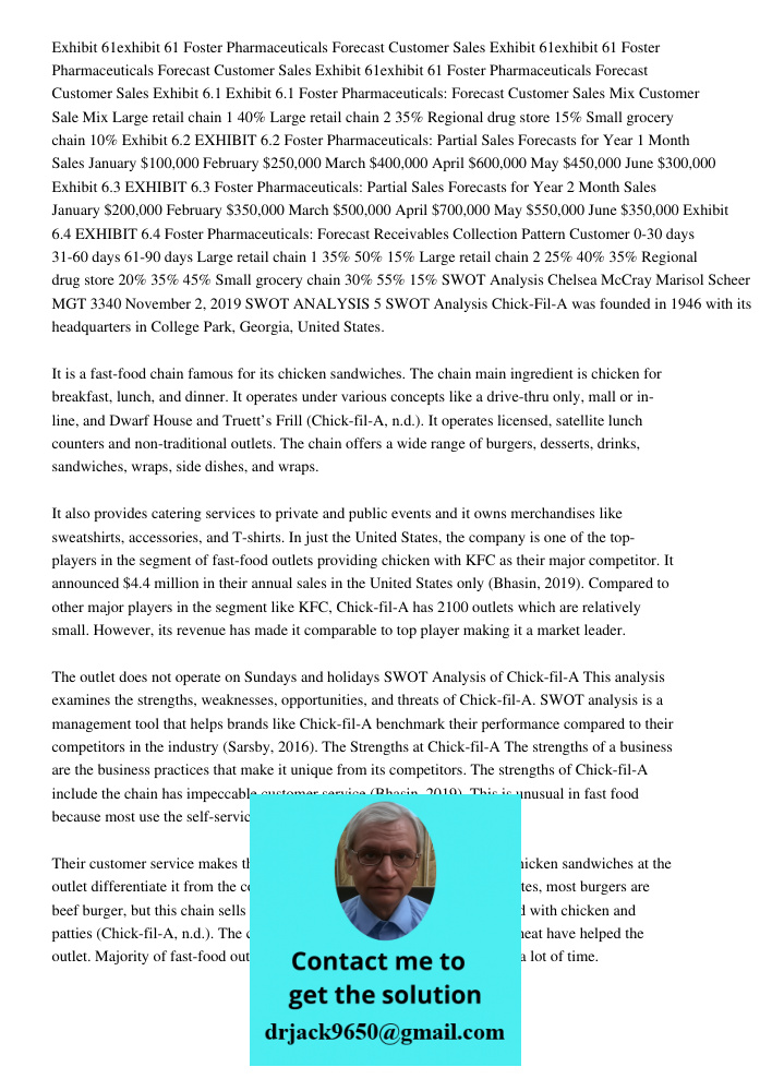 Exhibit 61exhibit 61 Foster Pharmaceuticals Forecast Customer Sales Exhibit 6.1 Exhibit 6.1 Foster Pharmaceuticals: Forecast Customer Sales Mix Customer Sale Mi