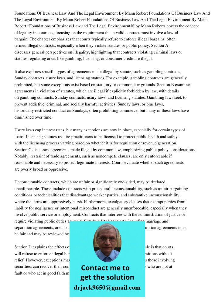 Foundations Of Business Law And The Legal Environment By Mann Robert “Foundations of Business Law and The Legal Environment” by Mann Roberts covers the concept 