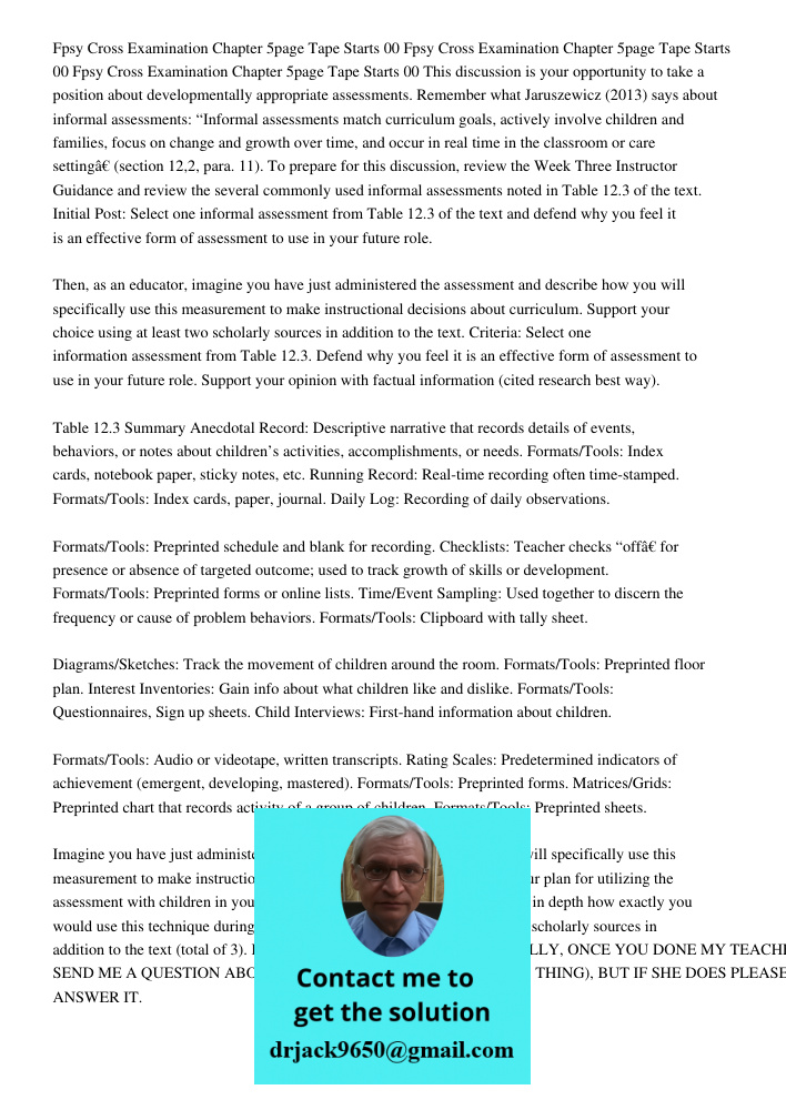 Fpsy Cross Examination Chapter 5page 1000000 Tape Starts 00 This discussion is your opportunity to take a position about developmentally appropriate assessments
