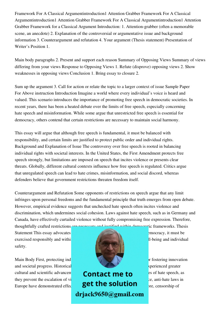 Framework For A Classical Argumentintroduction1 Attention Grabber Framework for a Classical Argument Introduction: 1. Attention-grabber (often a memorable scene