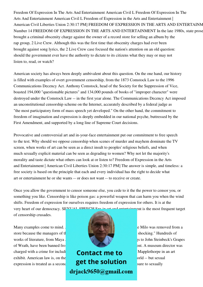 Freedom of Expression in the Arts and Entertainment | American Civil Liberties Union 2:30:17 PM] FREEDOM OF EXPRESSION IN THE ARTS AND ENTERTAINMENT Number 14 F