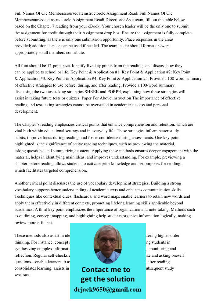 Directions: As a team, fill out the table below based on the Chapter 7 reading from your eBook. Your chosen leader will be the only one to submit the assignment
