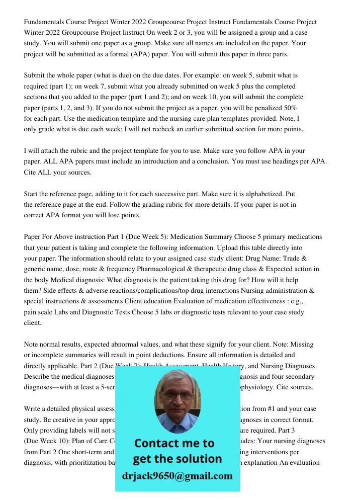 On week 2 or 3, you will be assigned a group and a case study. You will submit one paper as a group. Make sure all names are included on the paper. Your project