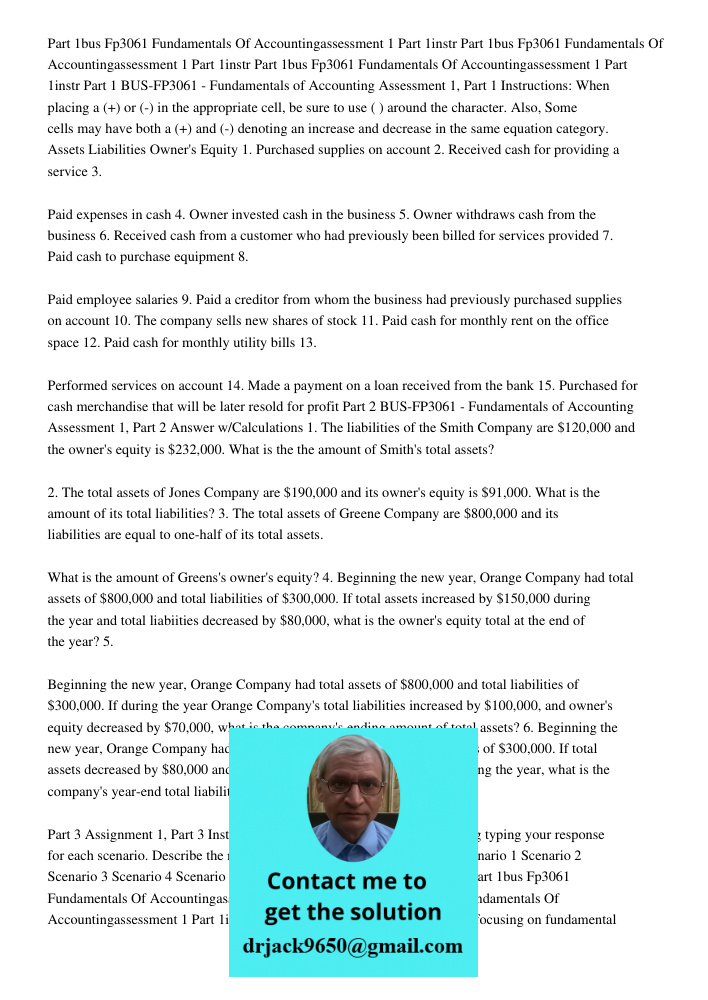 Part 1bus Fp3061 Fundamentals Of Accountingassessment 1 Part 1instr Part 1 BUS-FP3061 - Fundamentals of Accounting Assessment 1, Part 1 Instructions: When placi