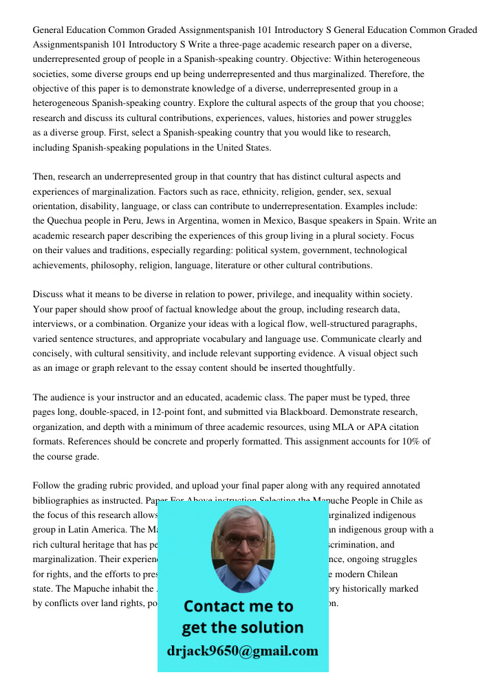 Write a three-page academic research paper on a diverse, underrepresented group of people in a Spanish-speaking country. Objective: Within heterogeneous societi