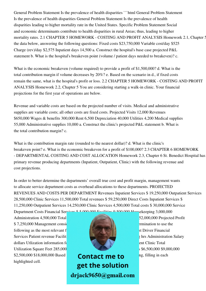 General Problem Statement: The Prevalence Of Health Disparit