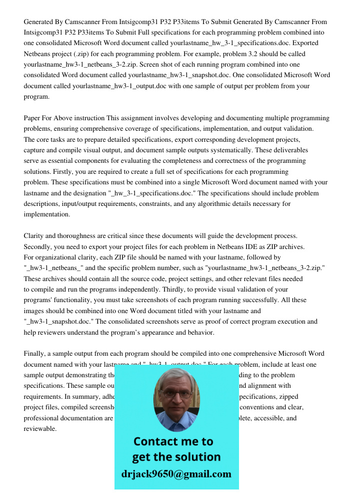 Full specifications for each programming problem combined into one consolidated Microsoft Word document called yourlastname_hw_3-1_specifications.doc. Exported 