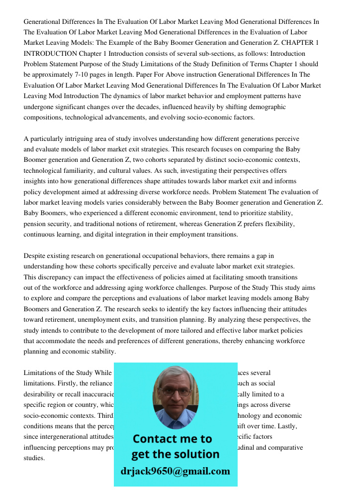 Generational Differences in the Evaluation of Labor Market Leaving Models: The Example of the Baby Boomer Generation and Generation Z. CHAPTER 1 INTRODUCTION Ch