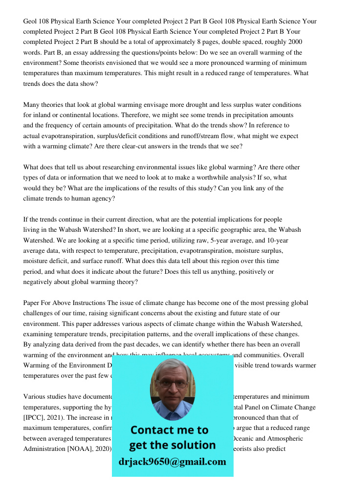 Geol 108 Physical Earth Science Your completed Project 2 Part B Your completed Project 2 Part B should be a total of approximately 8 pages, double spaced, rough