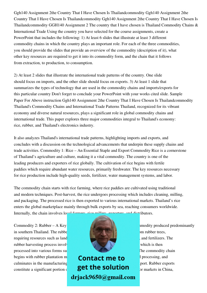 Ggh140 Assignment 2the Country That I Have Chosen Is Thailandcommodity GGH140 Assignment 2 The country that I have chosen is Thailand Commodity Chains & Interna